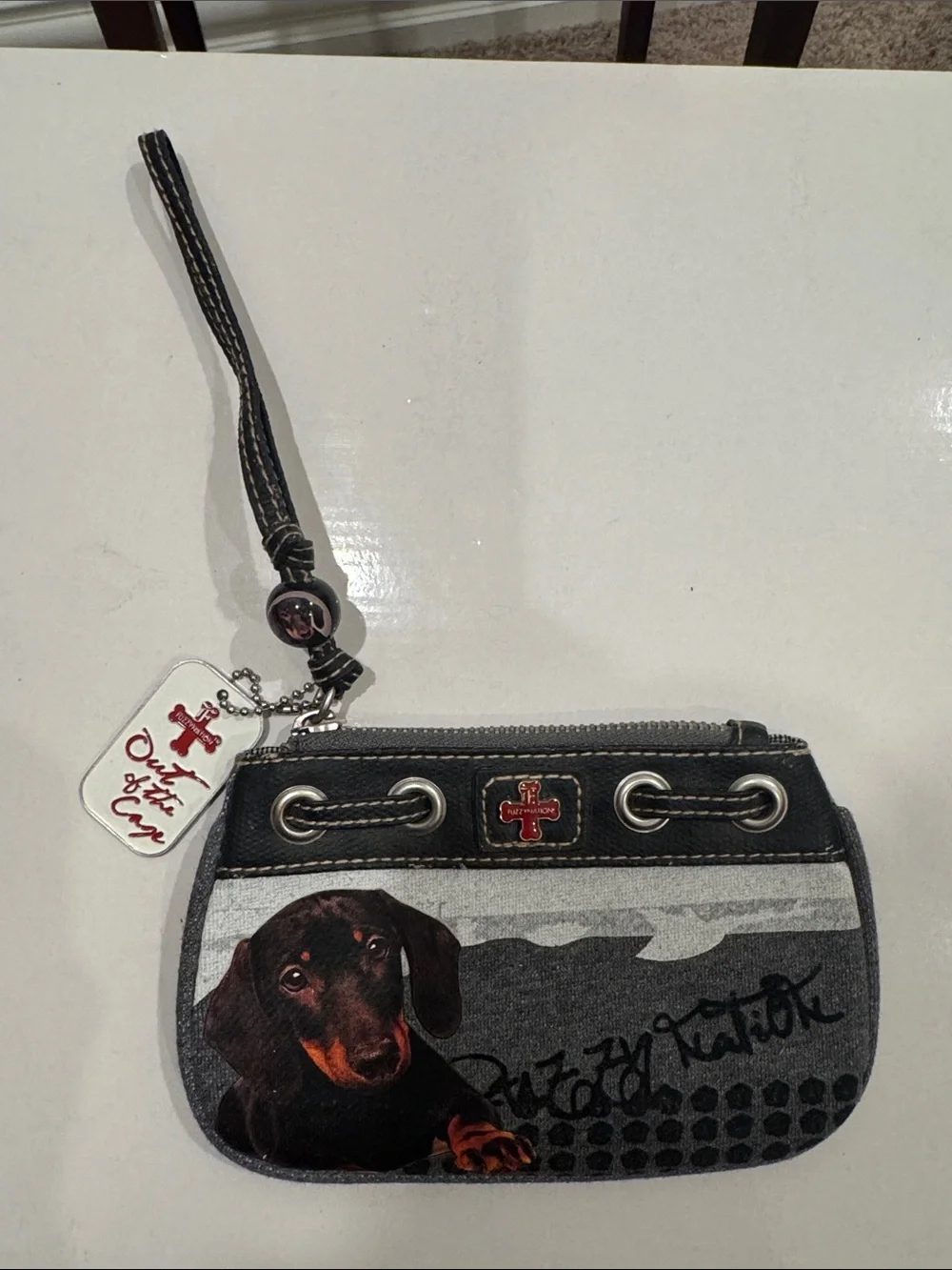 Black Dachshund Print Wristlet Clutch